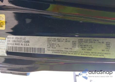 2026 Jeep Gladiator from USA, damaged, VIN 1C6RJTEG2TL153405